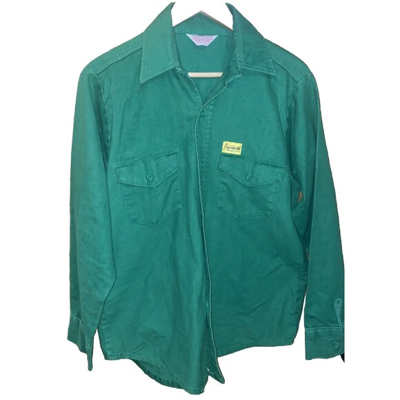 Vintage Frostproof Paymaster Seeds Medium Green Button Up Long Sleeve Shirt - Picture 2 of 10